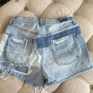 American Eagle Outfitters Light Blue Patchwork Distressed Denim Shorts